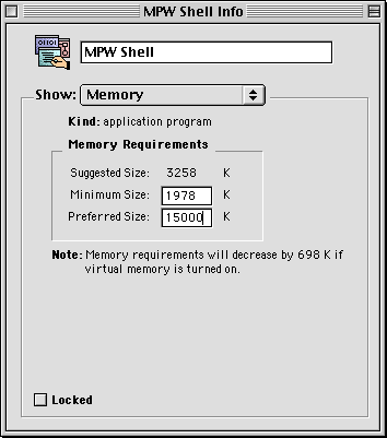 MPW Shell Info: Memory: Preferred Size: 15000K
